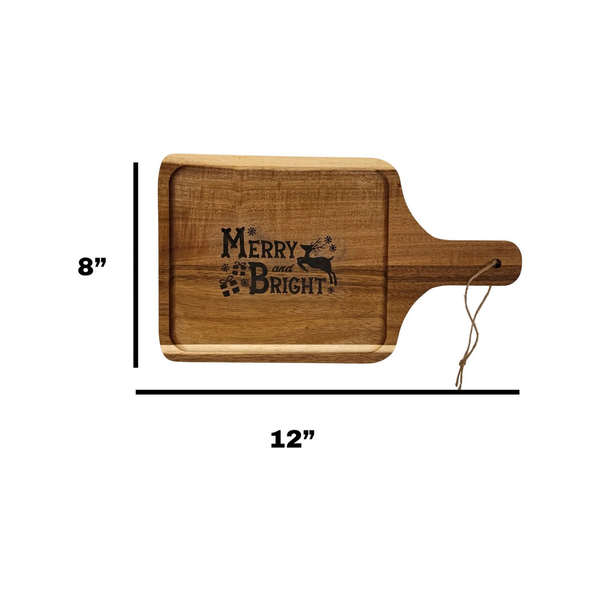 Merry and Bright cutting board measuring 12 inches wide by 8 inches tall