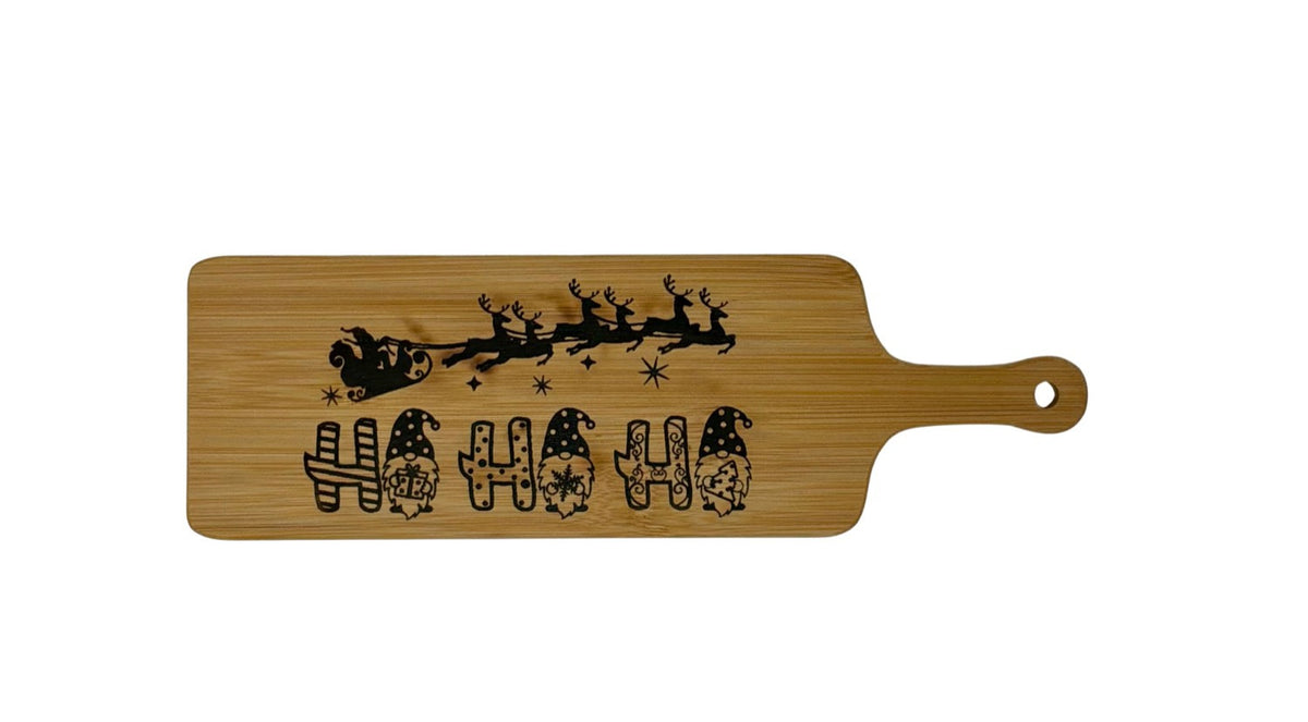 Hand-burned Ho Ho Ho long cheese board, 12 inches long by 4 inches wide