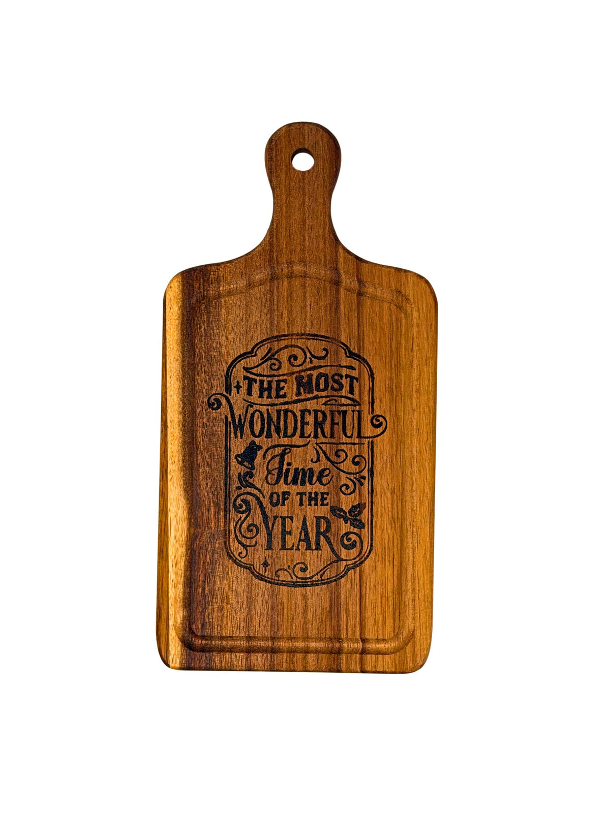 Hand-burned Most Wonderful Time of the Year cheese board