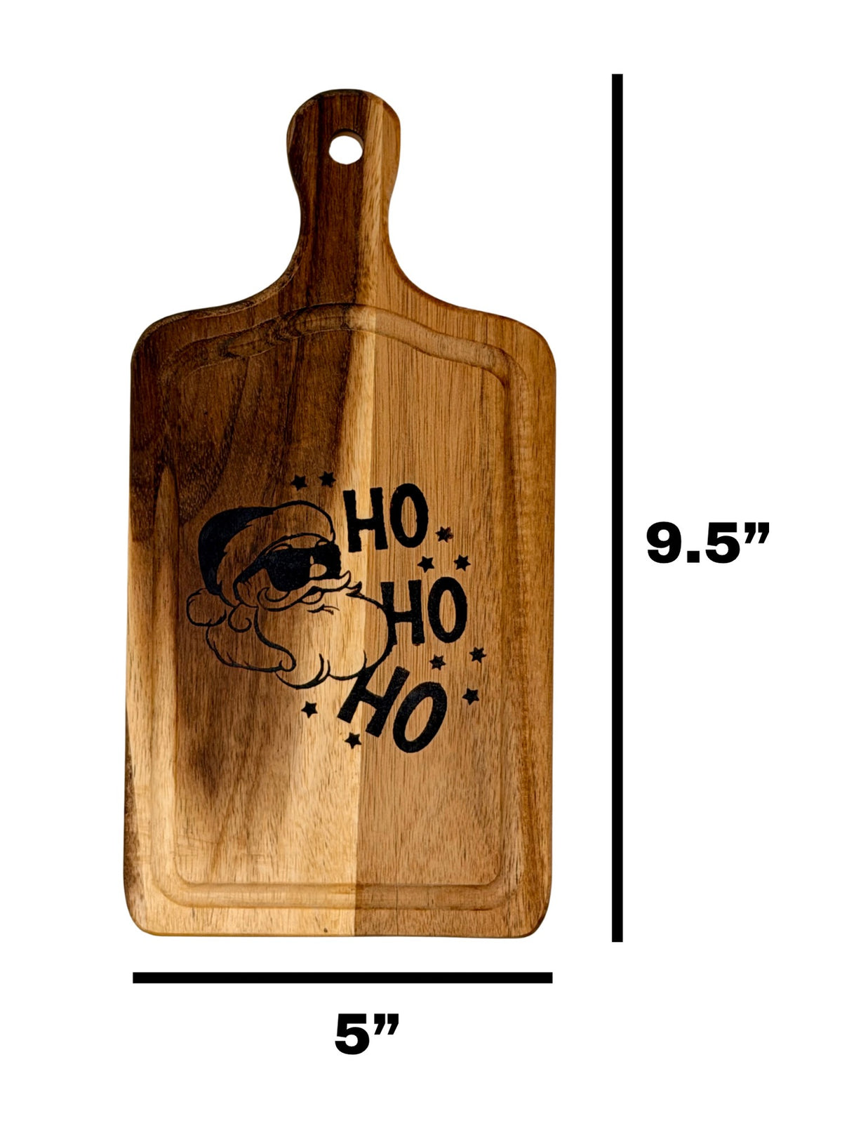 Ho Ho Ho cheese board measuring 9.5 inches tall by 5 inches wide