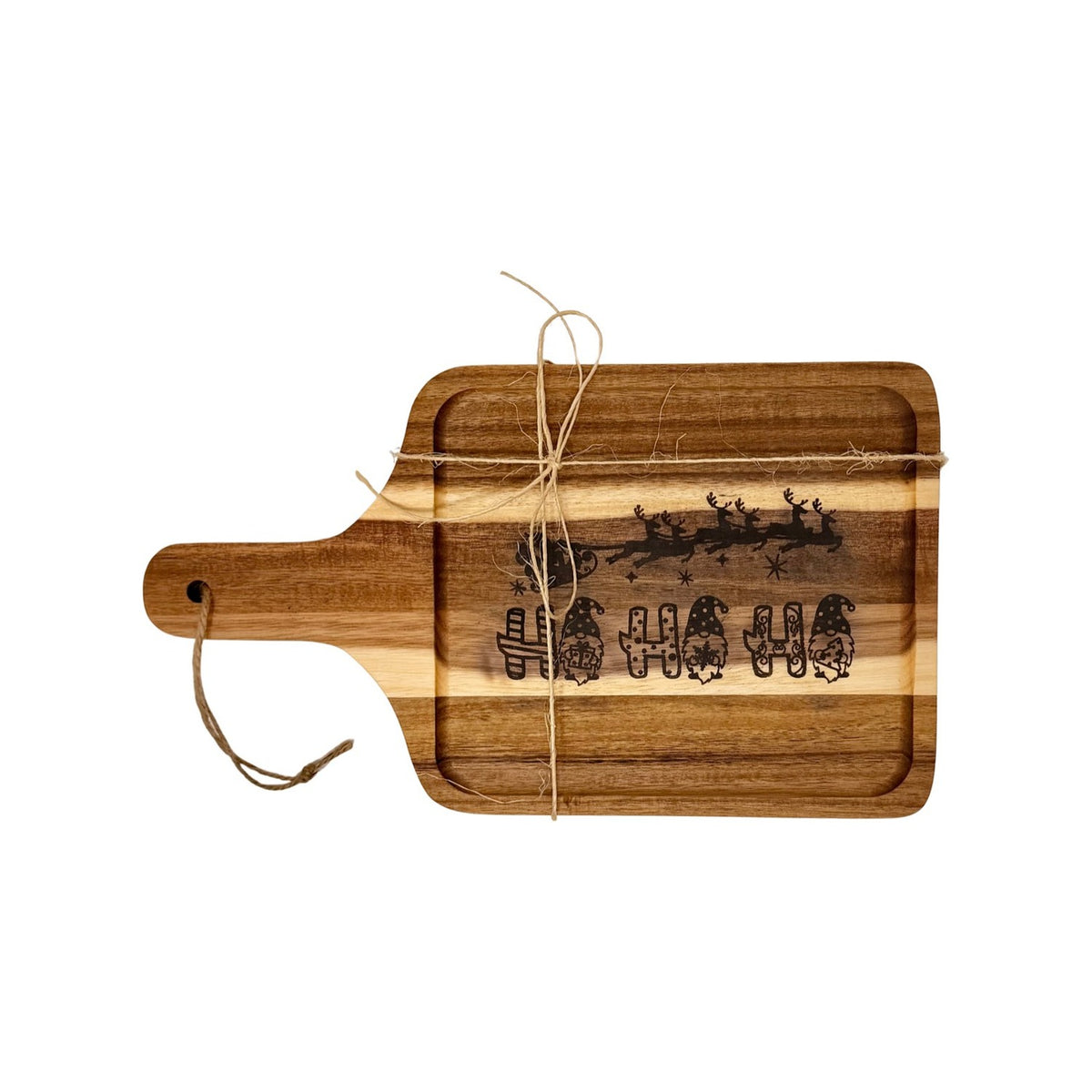 Ho Ho Ho cutting board tied with twine