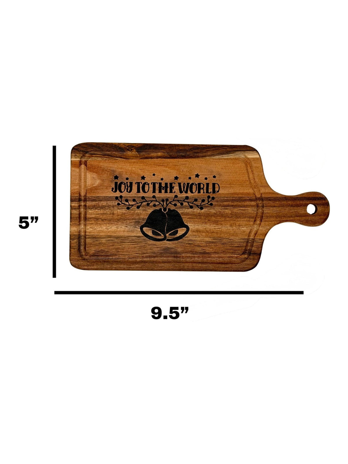 Joy to the World cheese board measuring 9.5 inches wide by 5 inches tall