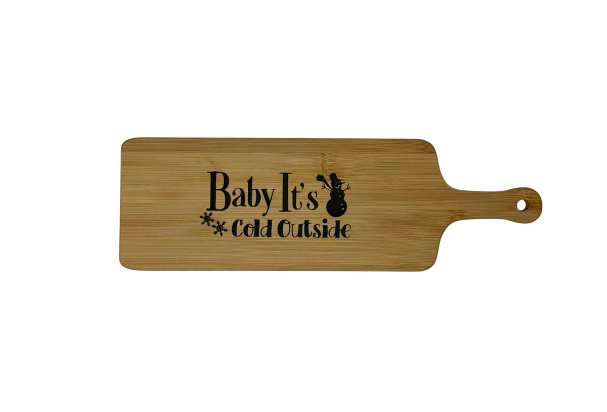 Hand-burned Baby It's Cold Outside cheese board, 12 inches long by 4 inches wide