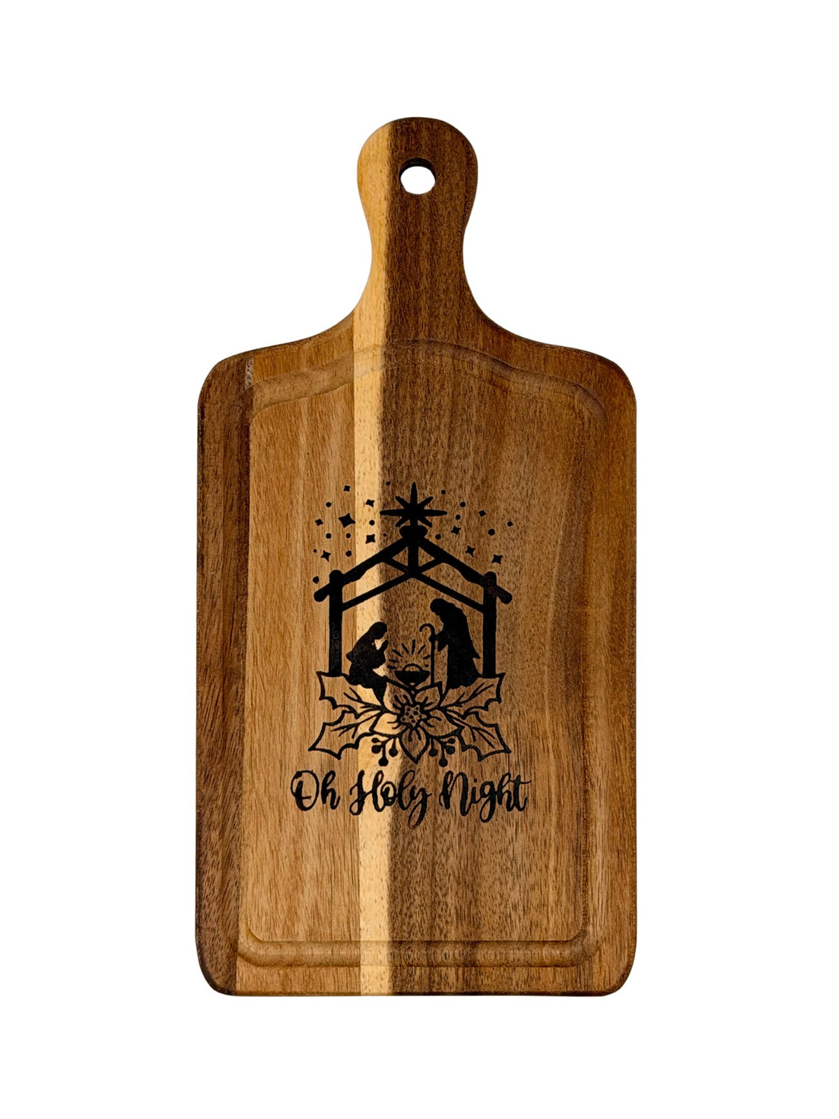Hand-burned Oh Holy Night cheeseboard