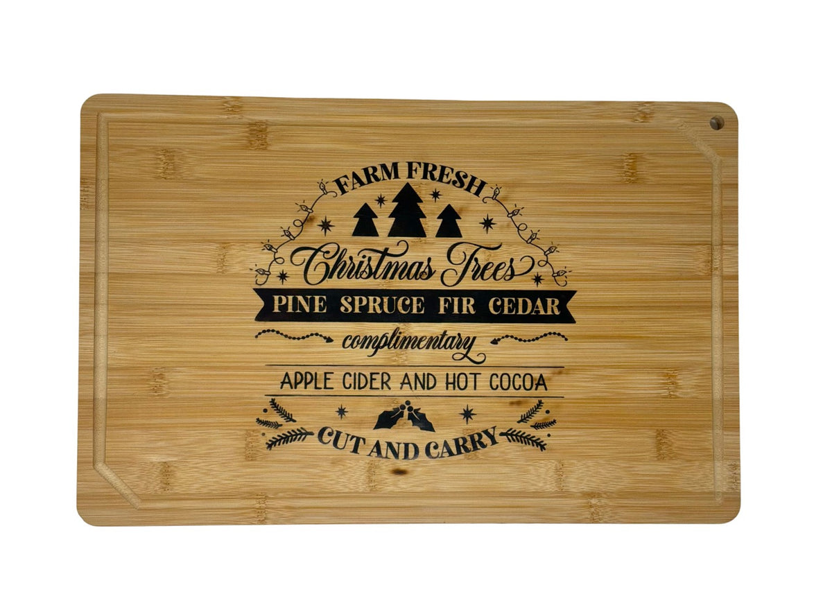 Hand-burned Farm Fresh Christmas Trees large cutting board