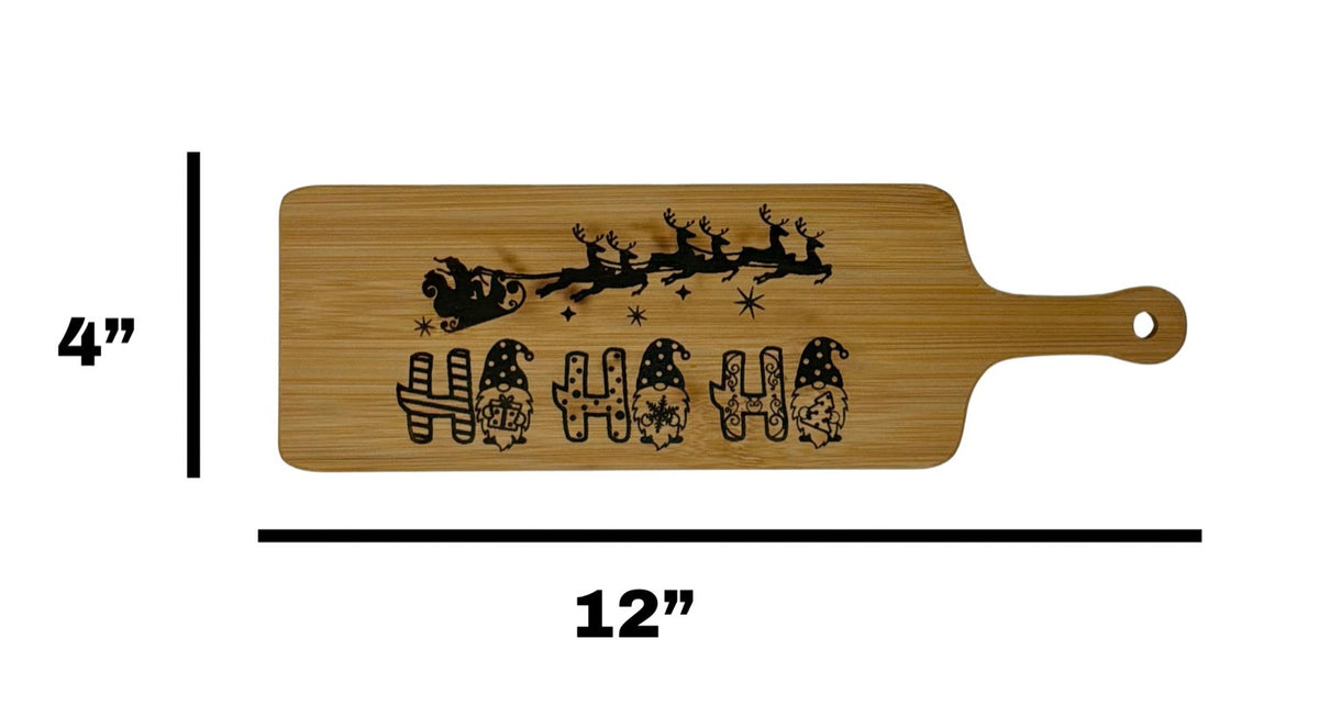 Ho Ho Ho long cheese board measuring 12 inches long by 4 inches wide