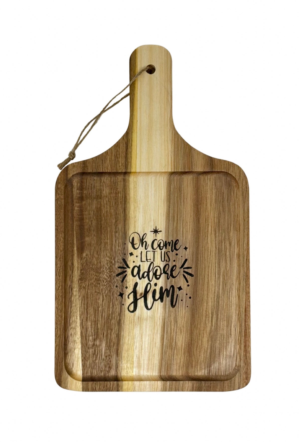 Hand-burned Oh Come Let Us Adore Him cutting board