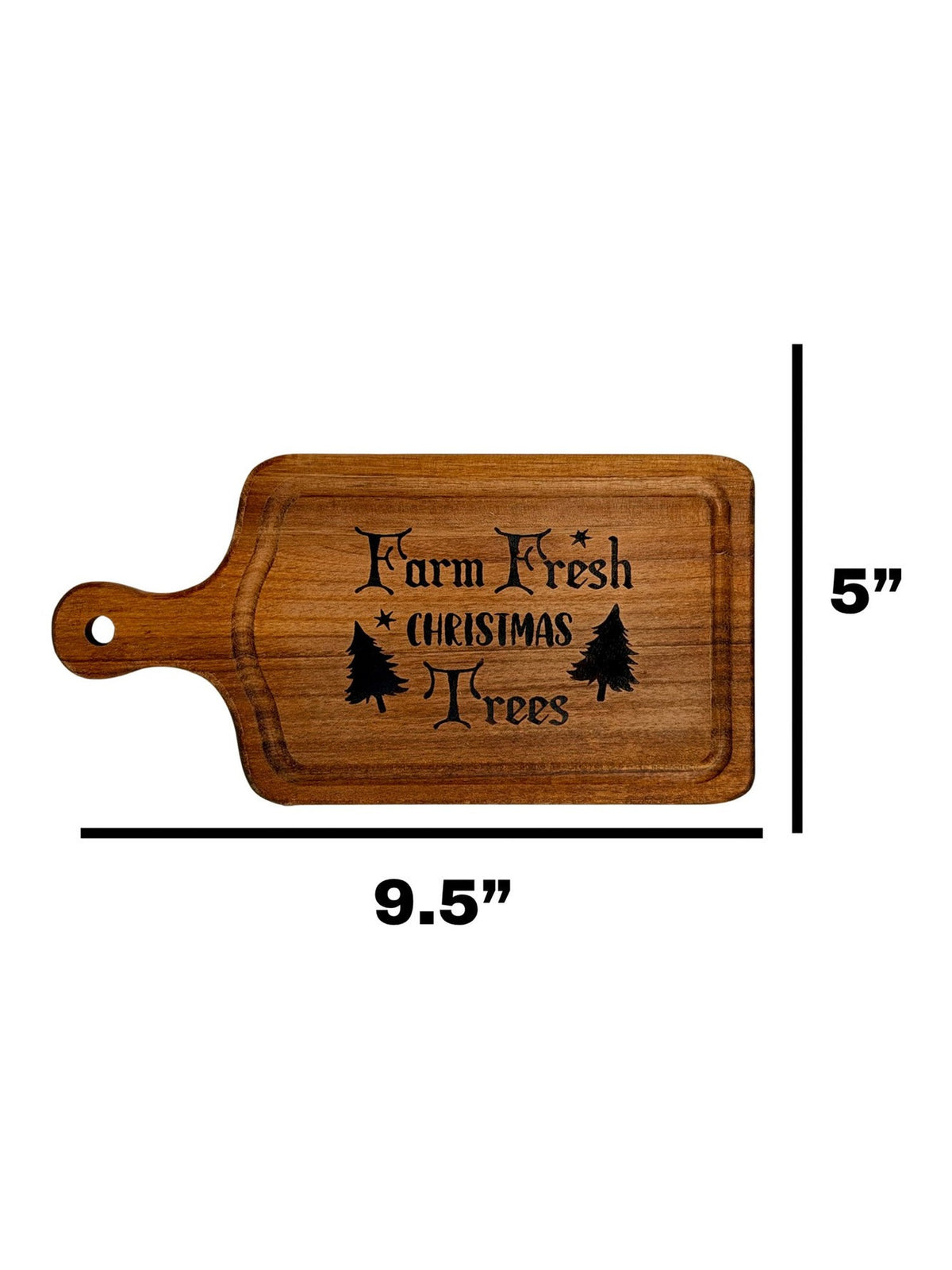 Farm Fresh Christmas Trees cheese board measuring 9.5 inches tall by 5 inches wide