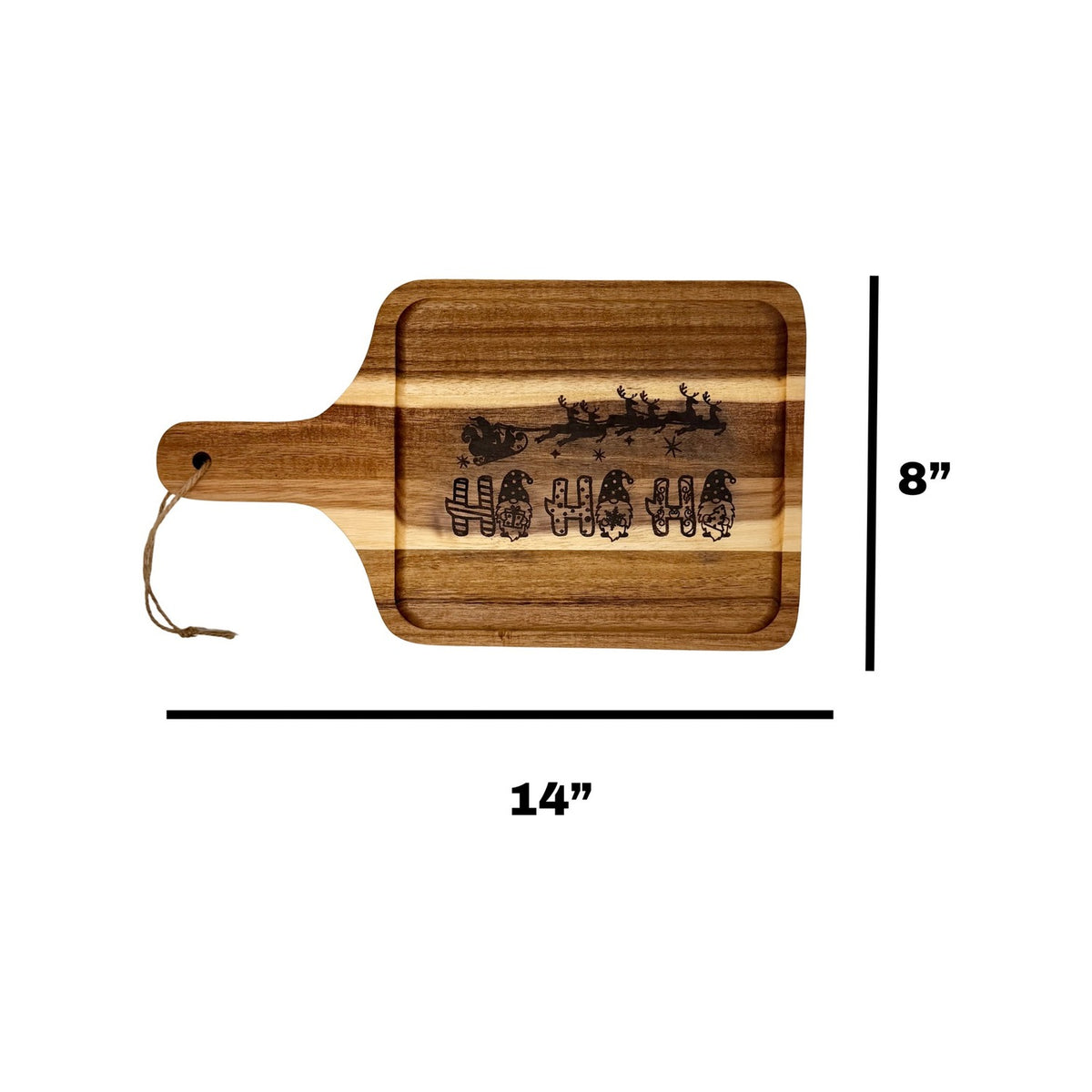 Ho Ho Ho cutting board measuring 14 inches wide by 8 inches tall